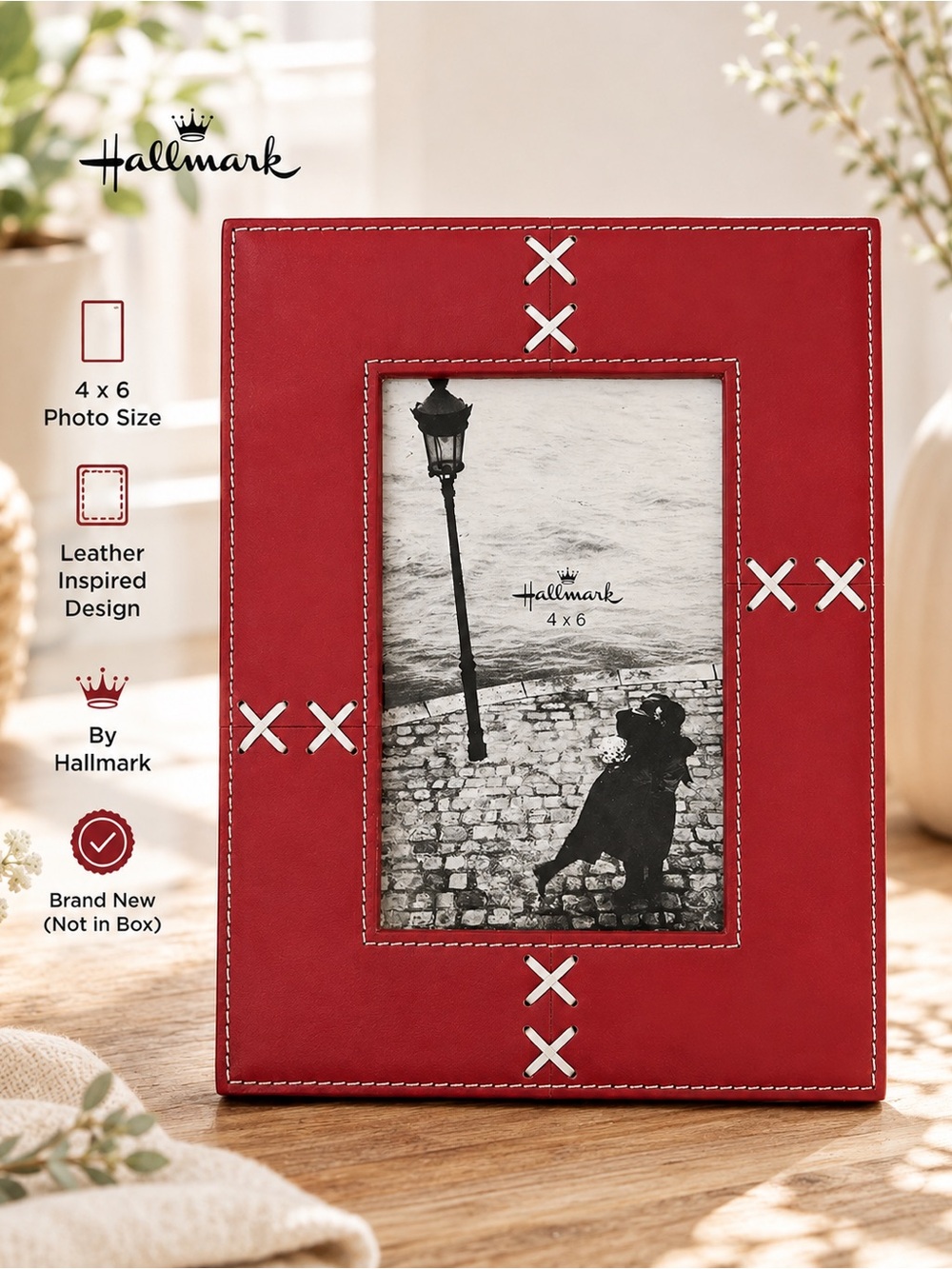 Hallmark Red Photo Frame with White Cross Stitch Accents new w/o box